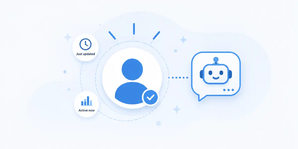 Illustration representing AI search visibility factors including profile freshness and review sentiment - NammoraX