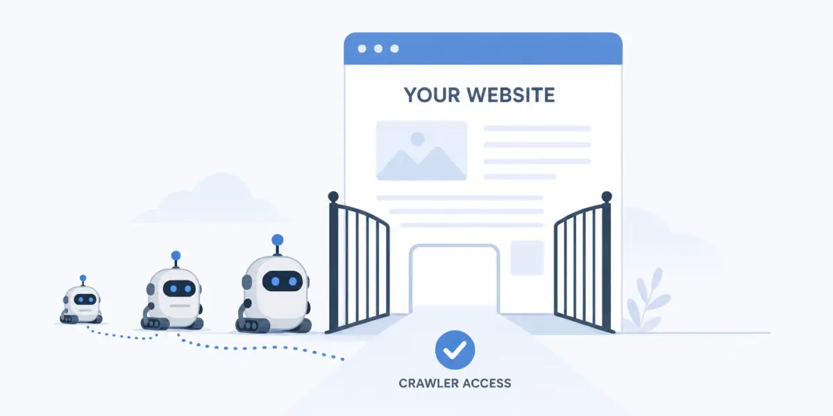 Illustration representing AI crawler access through robots.txt for platforms like GPTBot and Google-Extended